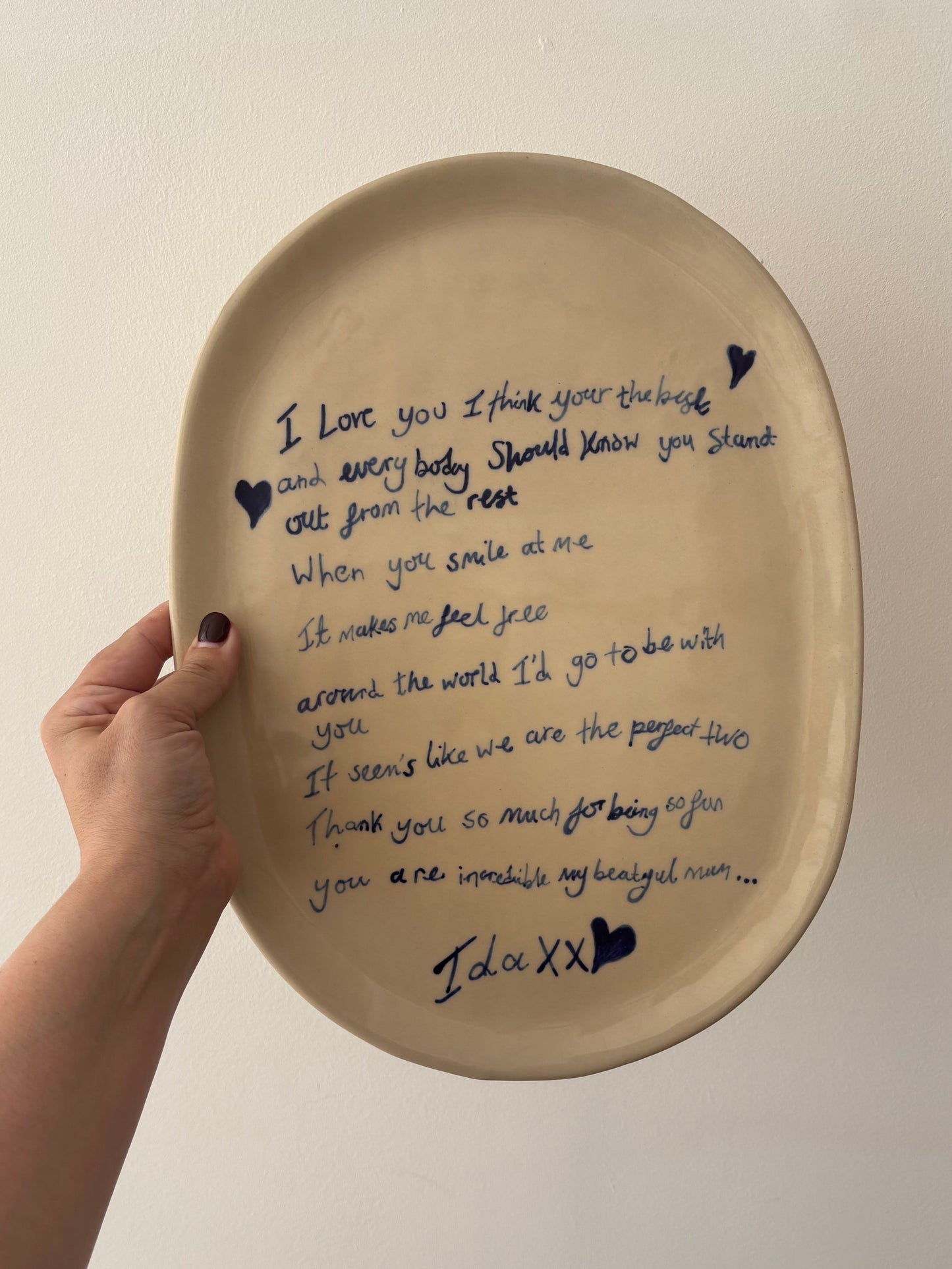 Love notes in Clay - Large Rounded Oval platter