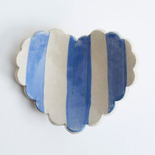 Duci Scalloped Heart Striped Trinket Dish Blue