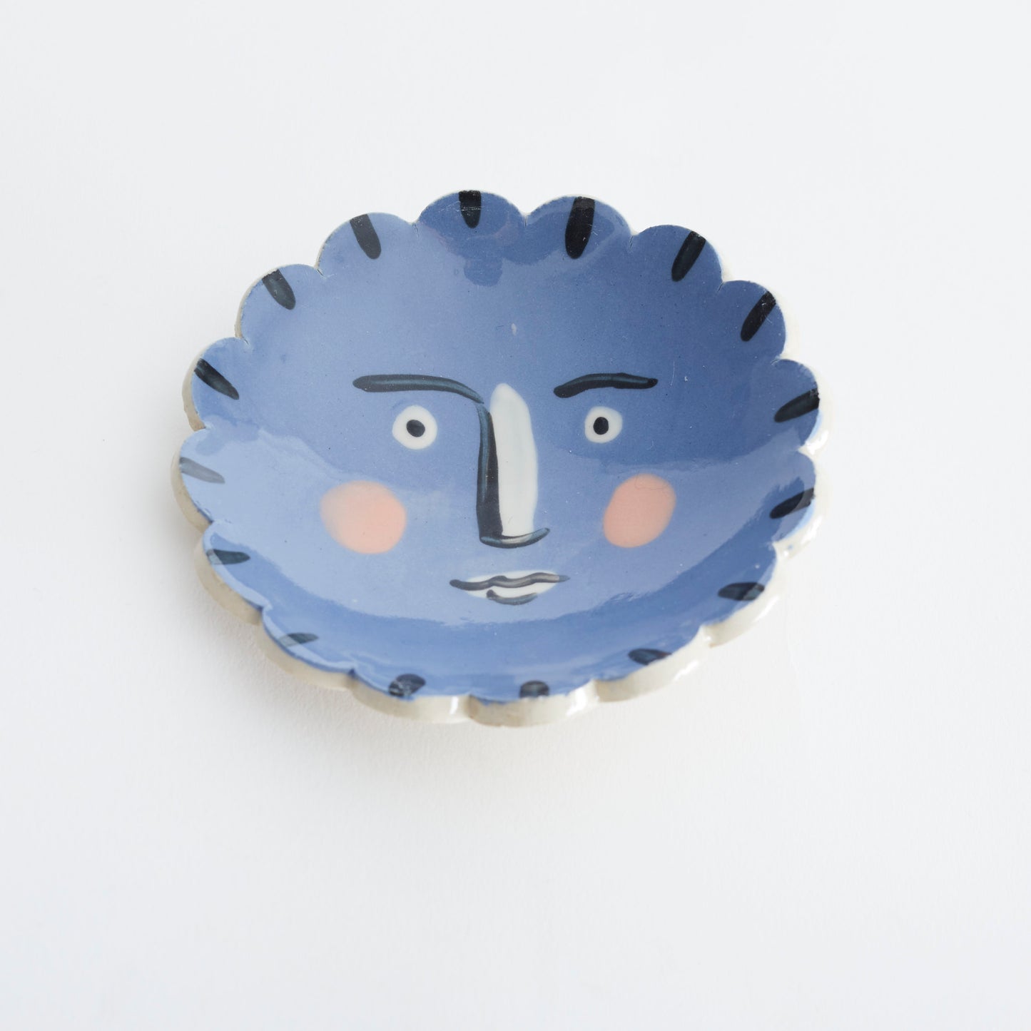 Isolation Face Scalloped Round Trinket Dish Blue