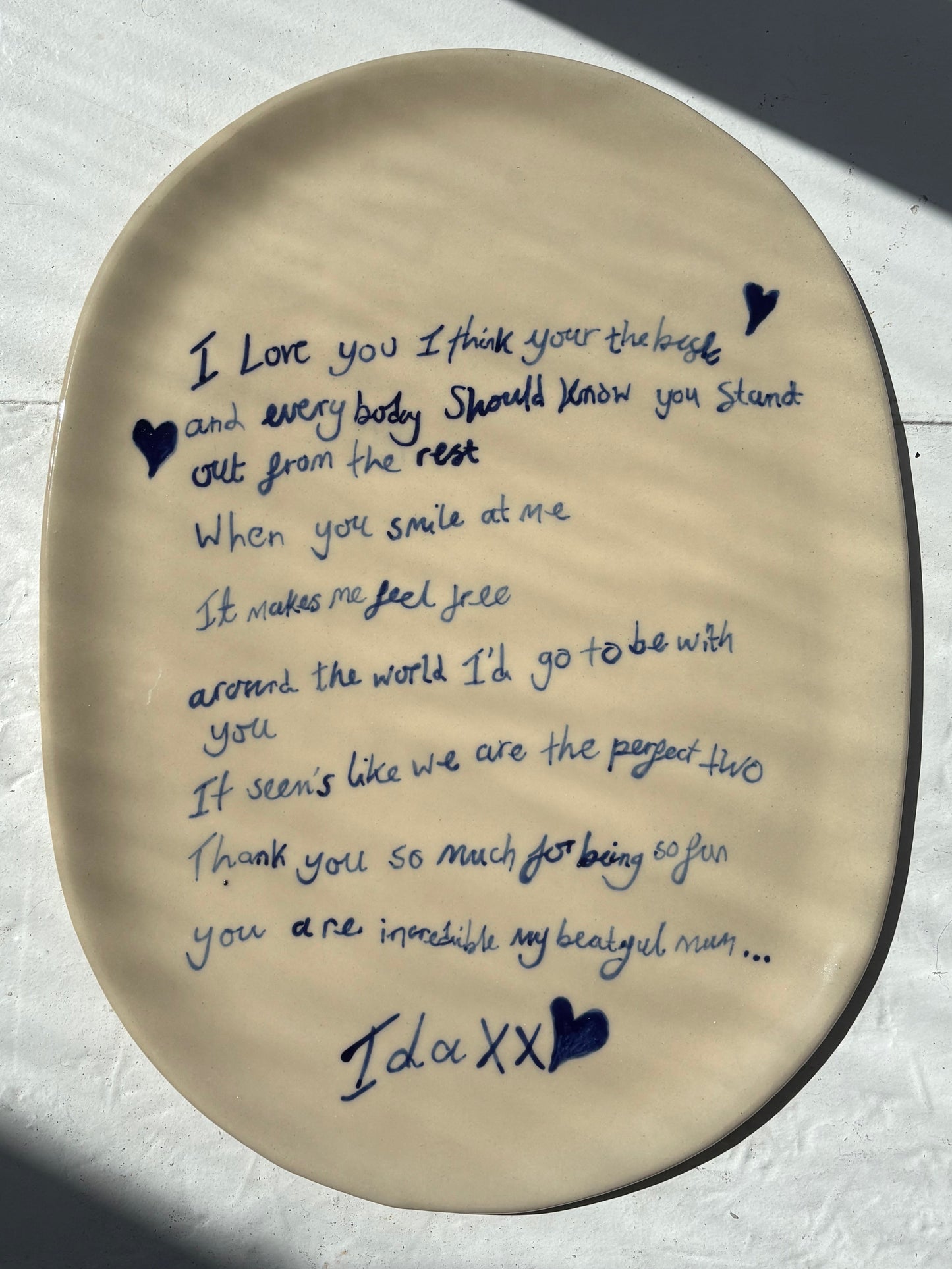 Love notes in Clay - Large Rounded Oval platter