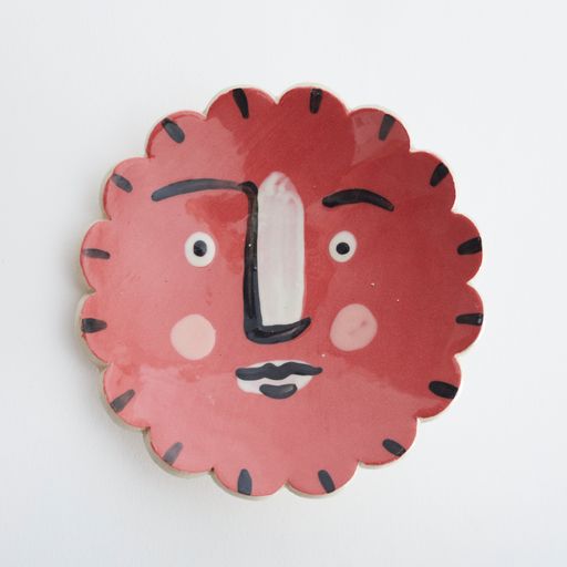 Isolation Face Scalloped Round Trinket Dish Red