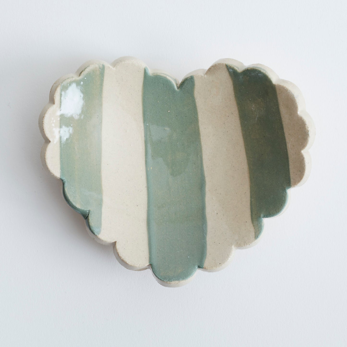 Duci Scalloped Heart Striped Trinket Dish Green
