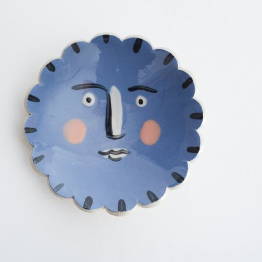 Isolation Face Scalloped Round Trinket Dish Blue