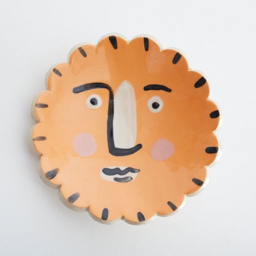 Isolation Face Scalloped Round Trinket Dish Orange